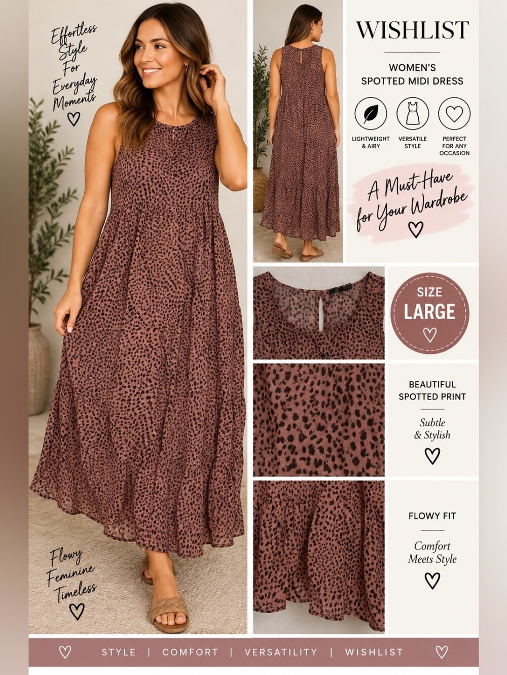 Wishlist Women's large mauve spotted midi dress #30